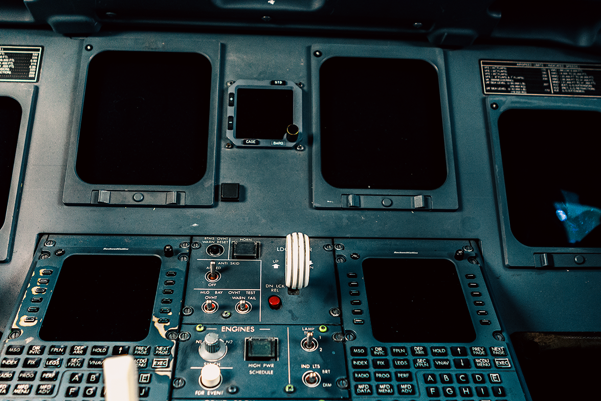 Controls in the flight deck of the CRJ-550